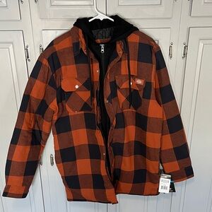 NWT Dickies Orange and Black Plaid Checkered hoodie Jacket, medium